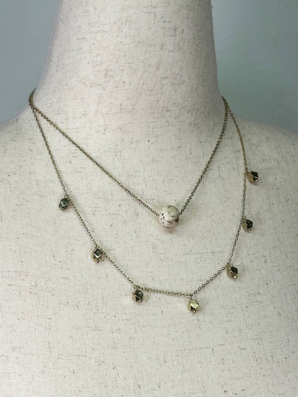 MATA TRADERS Alina layered necklace - two chain - gold tone brass marble bead